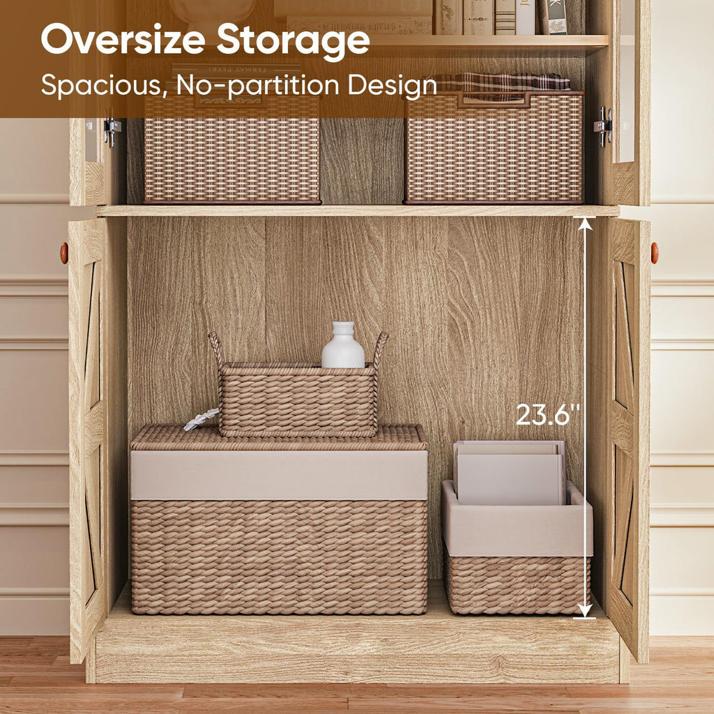 Vyre 71" Tall Farmhouse Bookshelves with Drawers, Set of 3 â Large Modular Bookcase with Adjustable Shelves, Storage Cabinet for Living Room, Kitchen, Home Office, Brown