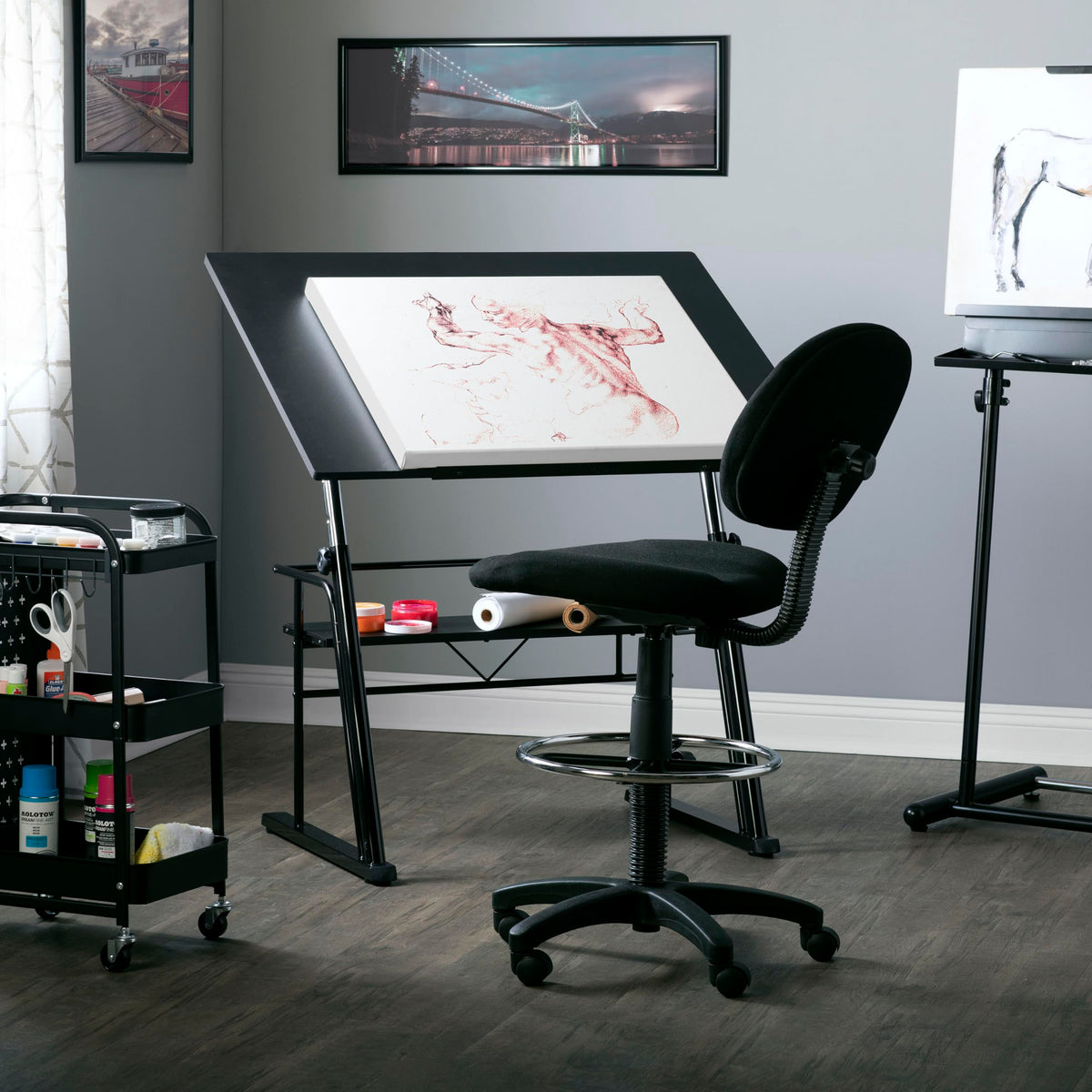 Studio Designs Zenith Drafting Light Table with Built-in ArtographÂ® LED Light Pad, Adjustable Height & Angle Glass Drafting Desk, Modern Artist Workstation for Drawing, Tracing, Drafting & Design