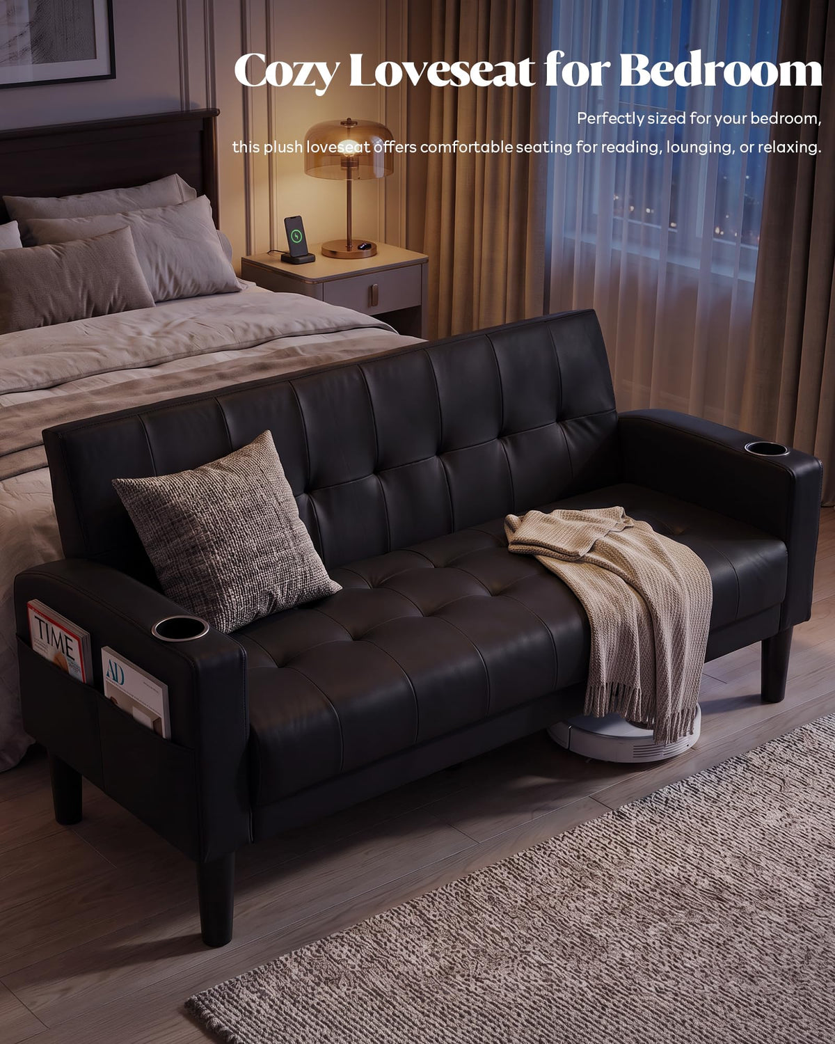 2 Piece Dark Grey Fabric Linen Mid Century Modern Living Room Sofa Set