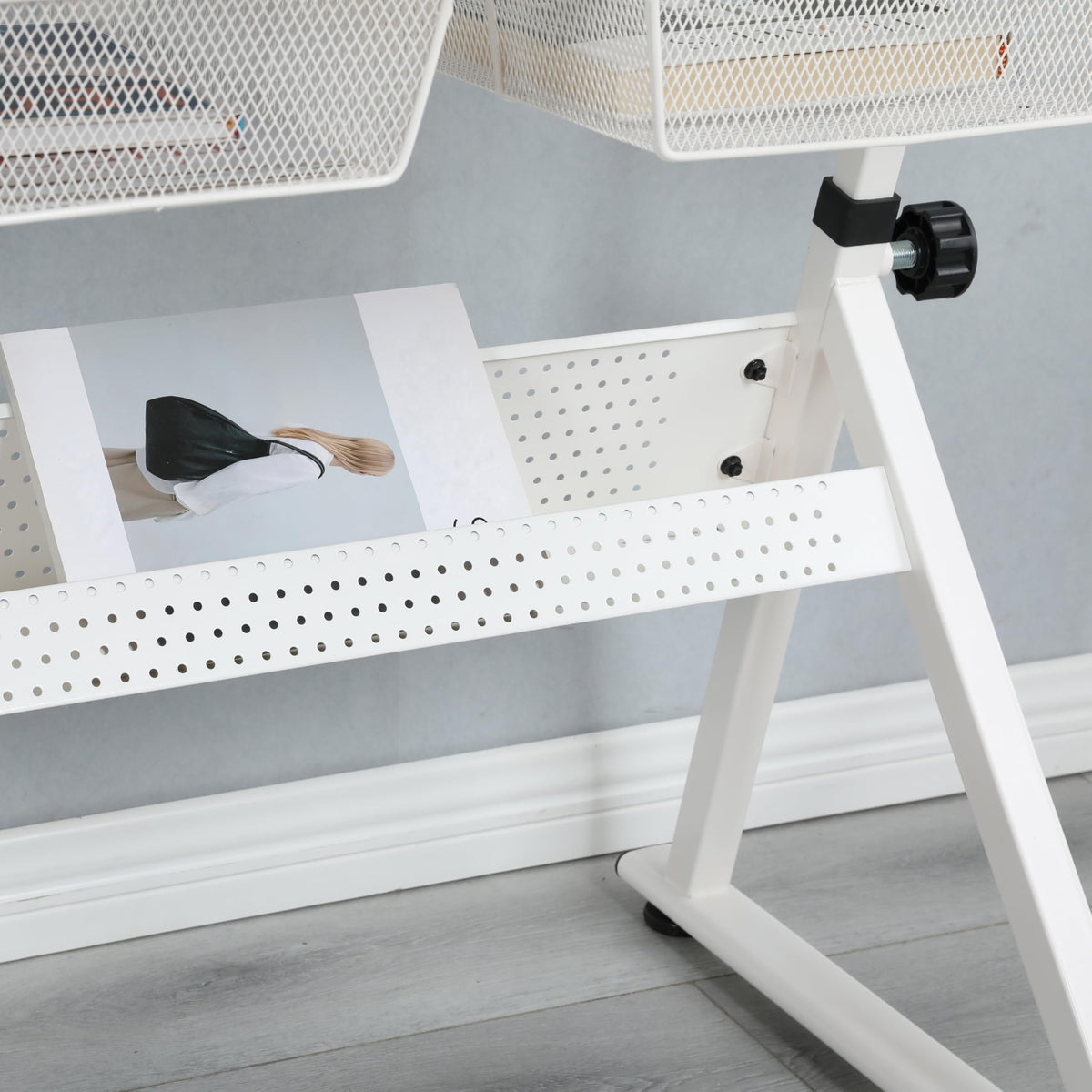 Adjustable Drafting Table with Stool, 0-75Â° Tilting Art Desk, White