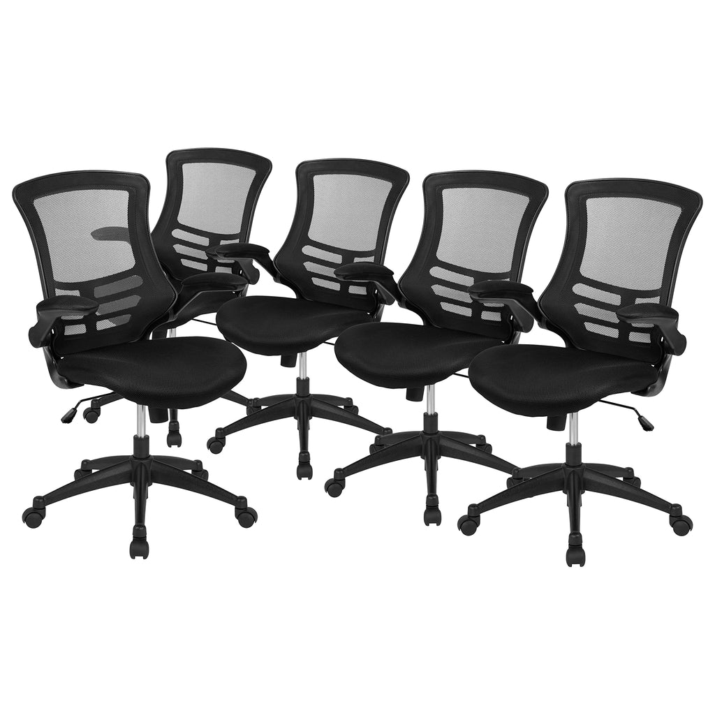 Flash Furniture Set of 4 Mid-Back Swivel Ergonomic Task Office Chairs with Flip-Up Arms, Black Mesh