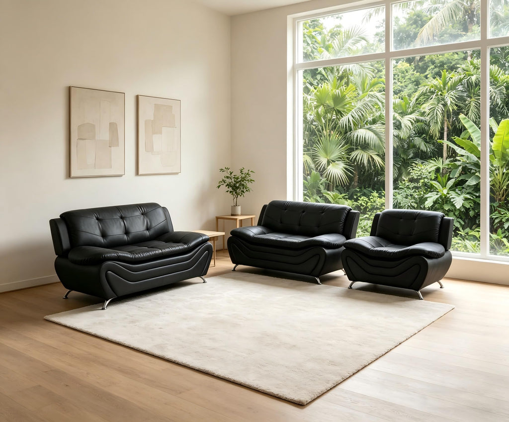 Creamy White Living Room Furniture Set, 2-Piece Modern Faux Leather Couches for Home, Living Room Sofa Sets, 3-Seater Sofa and Loveseat with Metal Feet, Couch Set for Bedroom, Hotel, Office