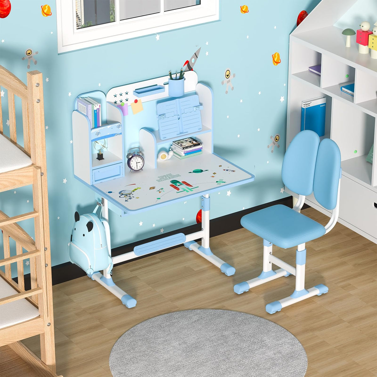 Kids Study Desk and Chair Set for 3-18 Years, Adjustable Height