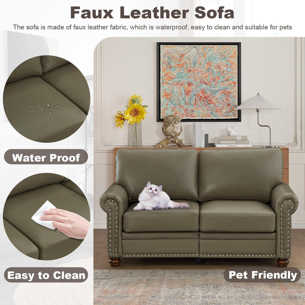 2 Piece Faux Leather Sofa Set,Modern Couch and Loveseat Sets with Storage,Mid Century Couch with Rivet Rolled Arm,Comfy Deep Seat Sofa,Furniture for Living Room,Office(Loveseat+3 Seater,Navy)