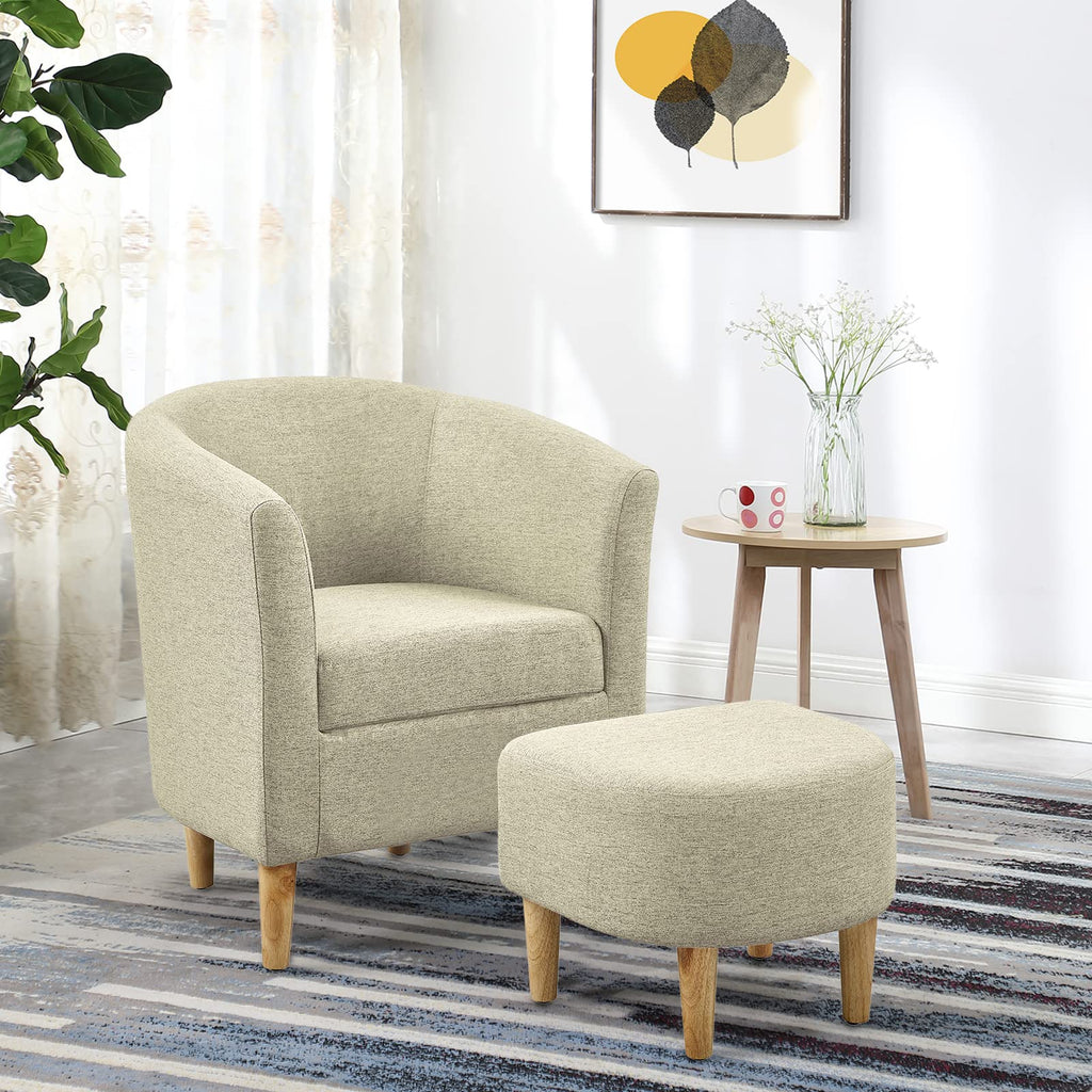 DAZONE Accent Chair with Ottoman, Modern Comfy Armchair Upholstered Barrel Club Chair and Footrest Set, Fabric Tub Arm Chairs for Living Room Bedroom Small Spaces Apartment Office, Set of 2, Gray