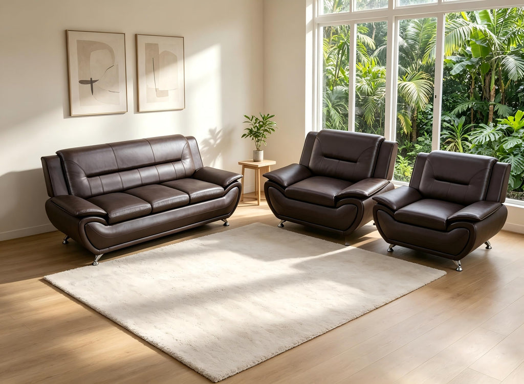 Creamy White Living Room Furniture Set, 2-Piece Modern Faux Leather Couches for Home, Living Room Sofa Sets, 3-Seater Sofa and Loveseat with Metal Feet, Couch Set for Bedroom, Hotel, Office
