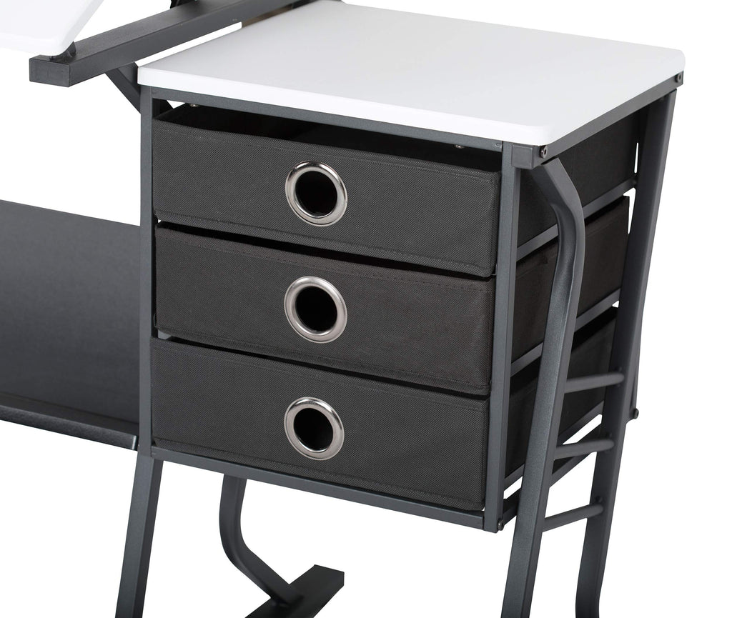 2 Piece Eclipse Ultra Center/Drawing Table with Stool, Angle Adjustable Top, Storage Shelves, and Drawers
