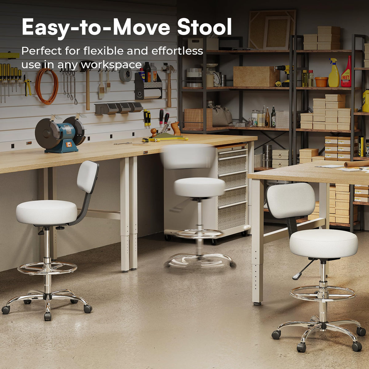 SUPERJARE Drafting Chair with Backrest, Adjustable Foot Rest Rolling Stool