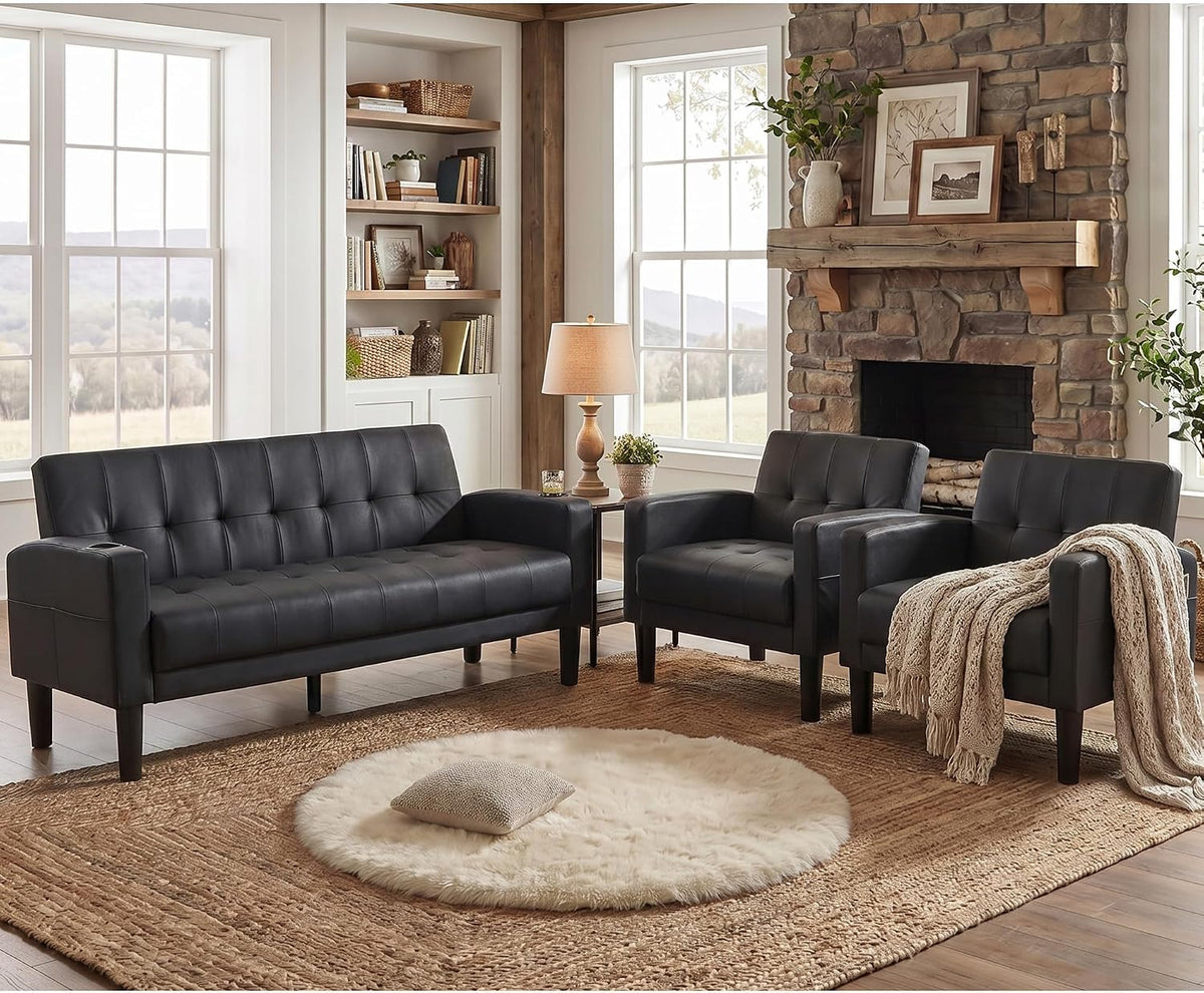 TYBOATLE Living Room Set, PU Leather Couch and Chairs w/USB & Type-C Ports
