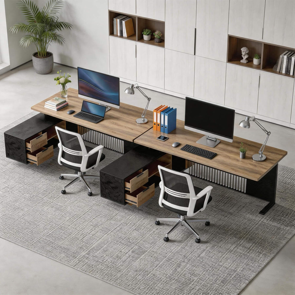 78.7 Inch Large Executive Desk with Drawers Cabinet, L Shaped Office Desk, Computer Desk with Universal Charging Ports and Cable Management for Business Furniture Set Workstation for Home Office