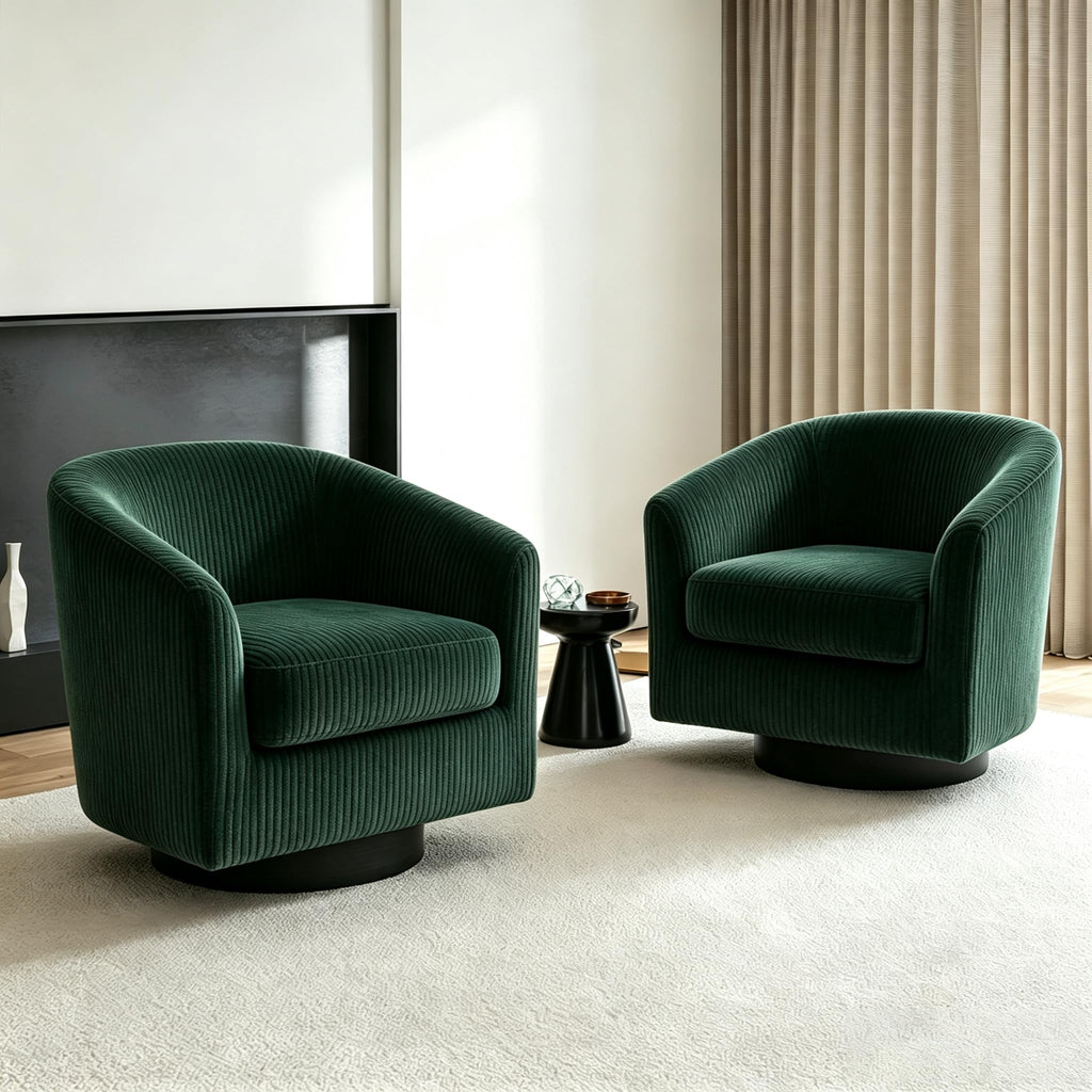 Faux Leather Swivel Accent Chairs Set of 2, Barrel Armchair, Brown