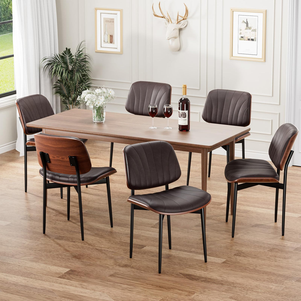 REONEY Dining Chairs Set of 4, Mid-Century Modern Kitchen Chairs, Black