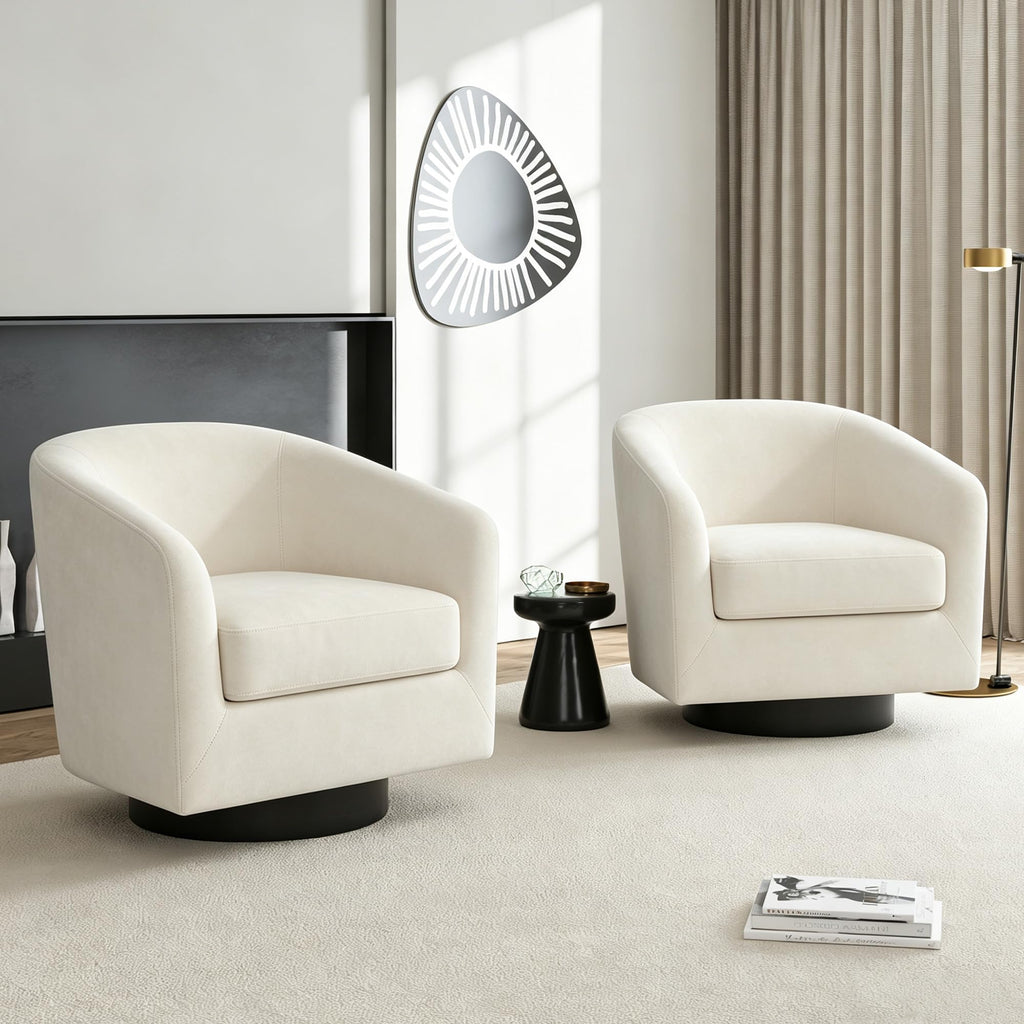 Faux Leather Swivel Accent Chairs Set of 2, Barrel Armchair, Brown