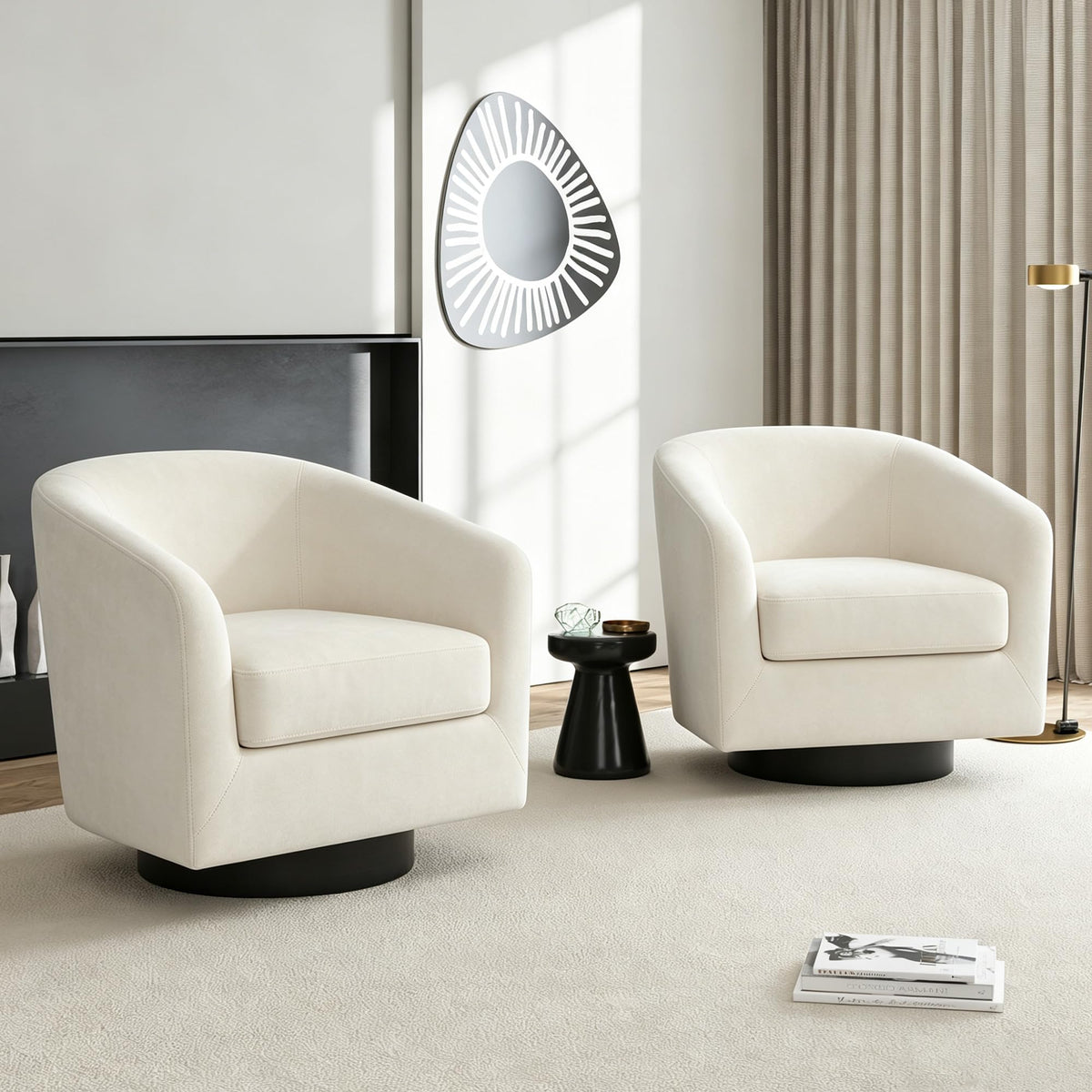 Faux Leather Swivel Accent Chairs Set of 2, Barrel Armchair, Brown