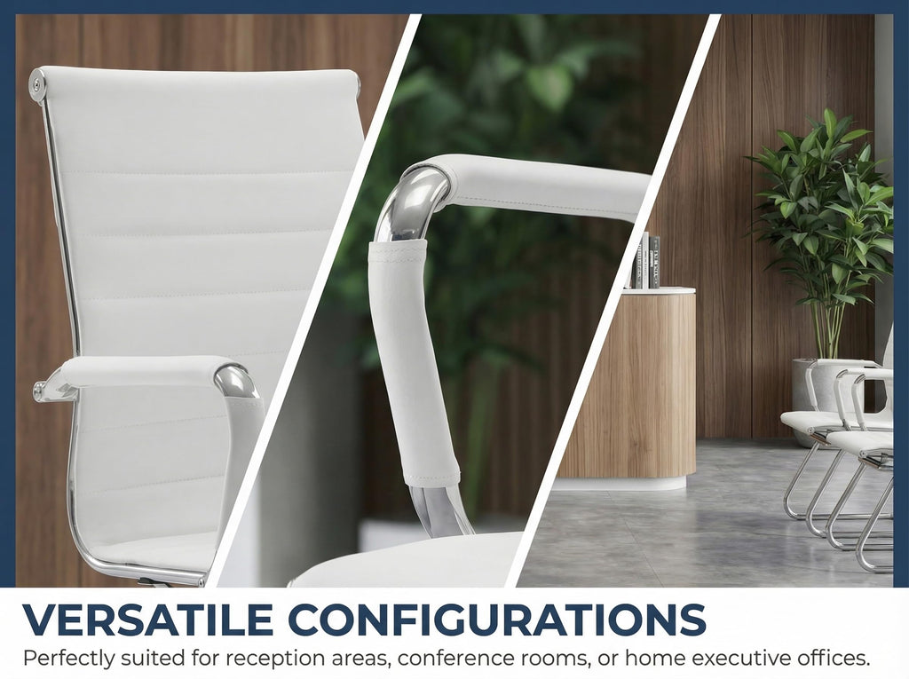 Reception Chairs Leather Conference Guest Chair Heavy Duty Back Support Office Chair, Set of 2 (Navy)