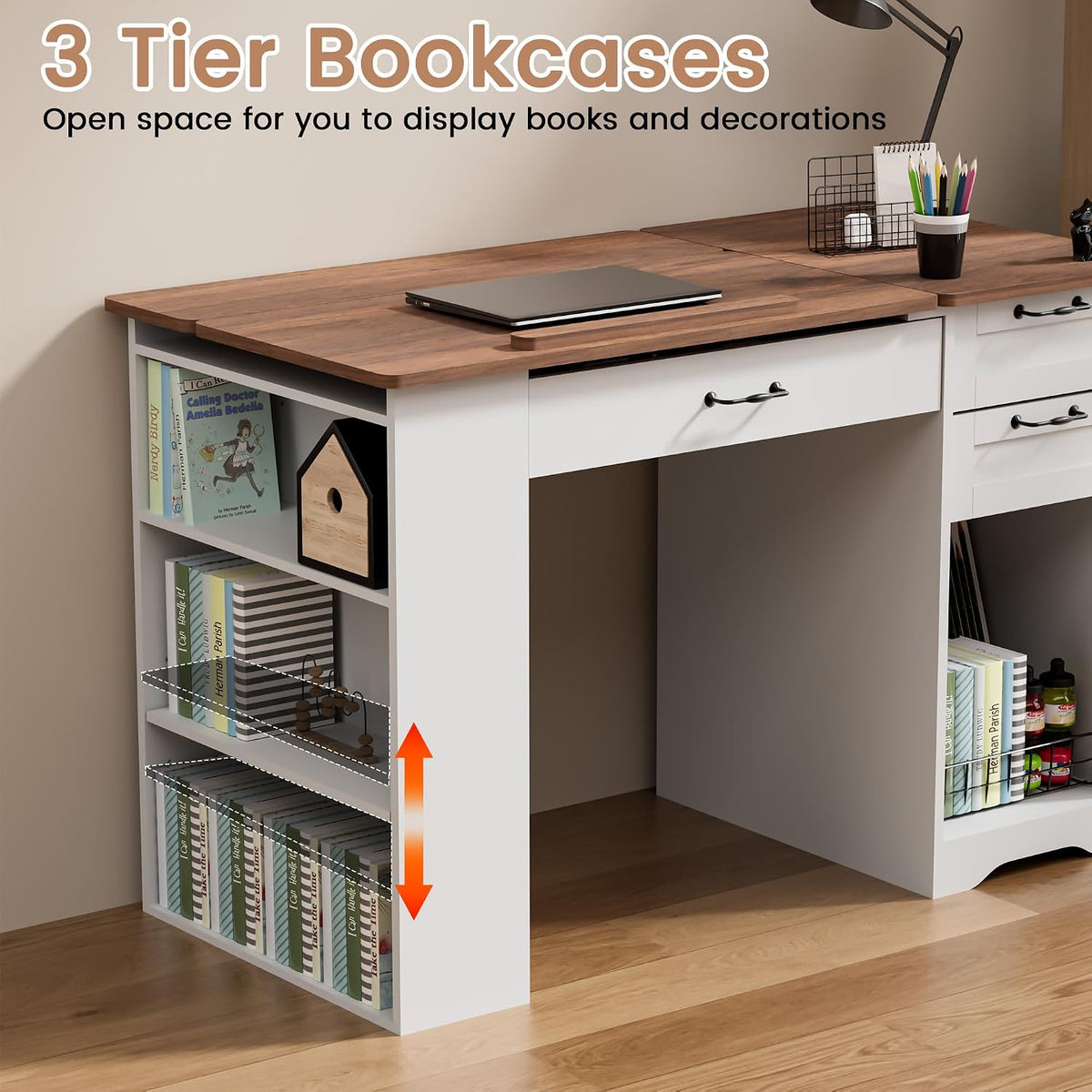 Drafting Table with Storage Cabinet & Drawers, Adjustable Drawing Table with Open Shelves, Craft Art Desk for Artists, Painters, Drawing, Crafting, Reading, Writing, Working