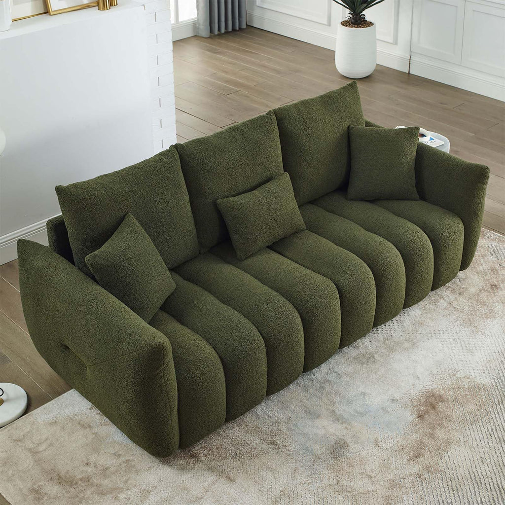 Antetek Teddy Fabric Sofa Set for Living Room, 2 Pieces Modern Deep Seat Oversized 3-Seater Cloud Boucle Couch for Bedroom, Office, Apartment, Furniture Set, 78-inch, Black (2 Pieces)