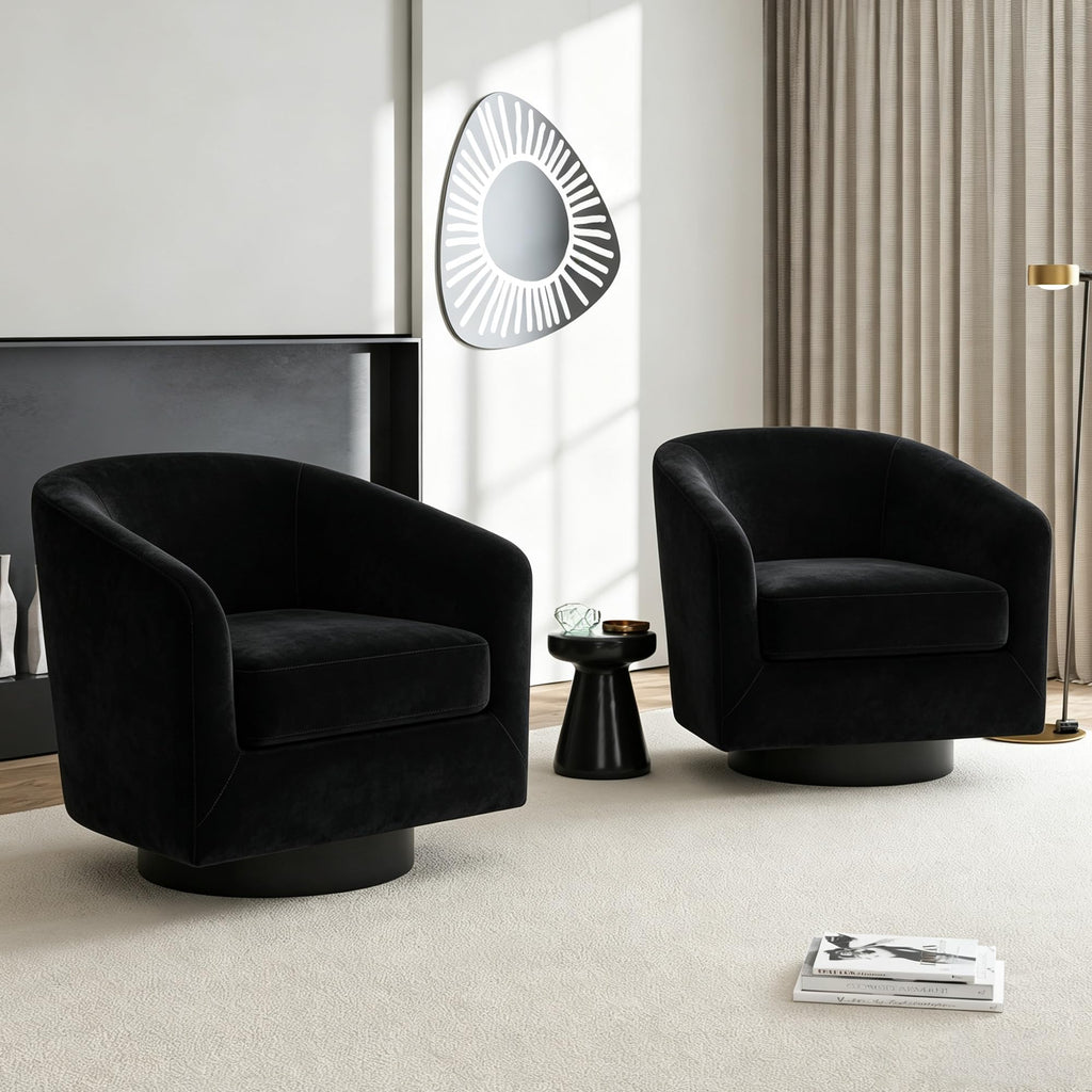 Faux Leather Swivel Accent Chairs Set of 2, Barrel Armchair, Brown