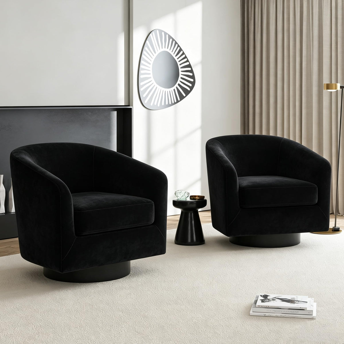 Faux Leather Swivel Accent Chairs Set of 2, Barrel Armchair, Brown