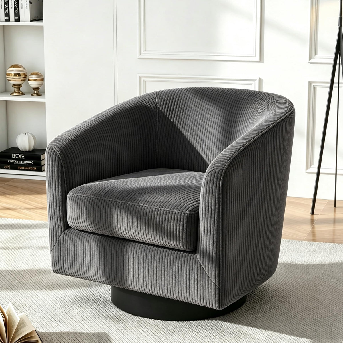 Faux Leather Swivel Accent Chairs Set of 2, Barrel Armchair, Brown