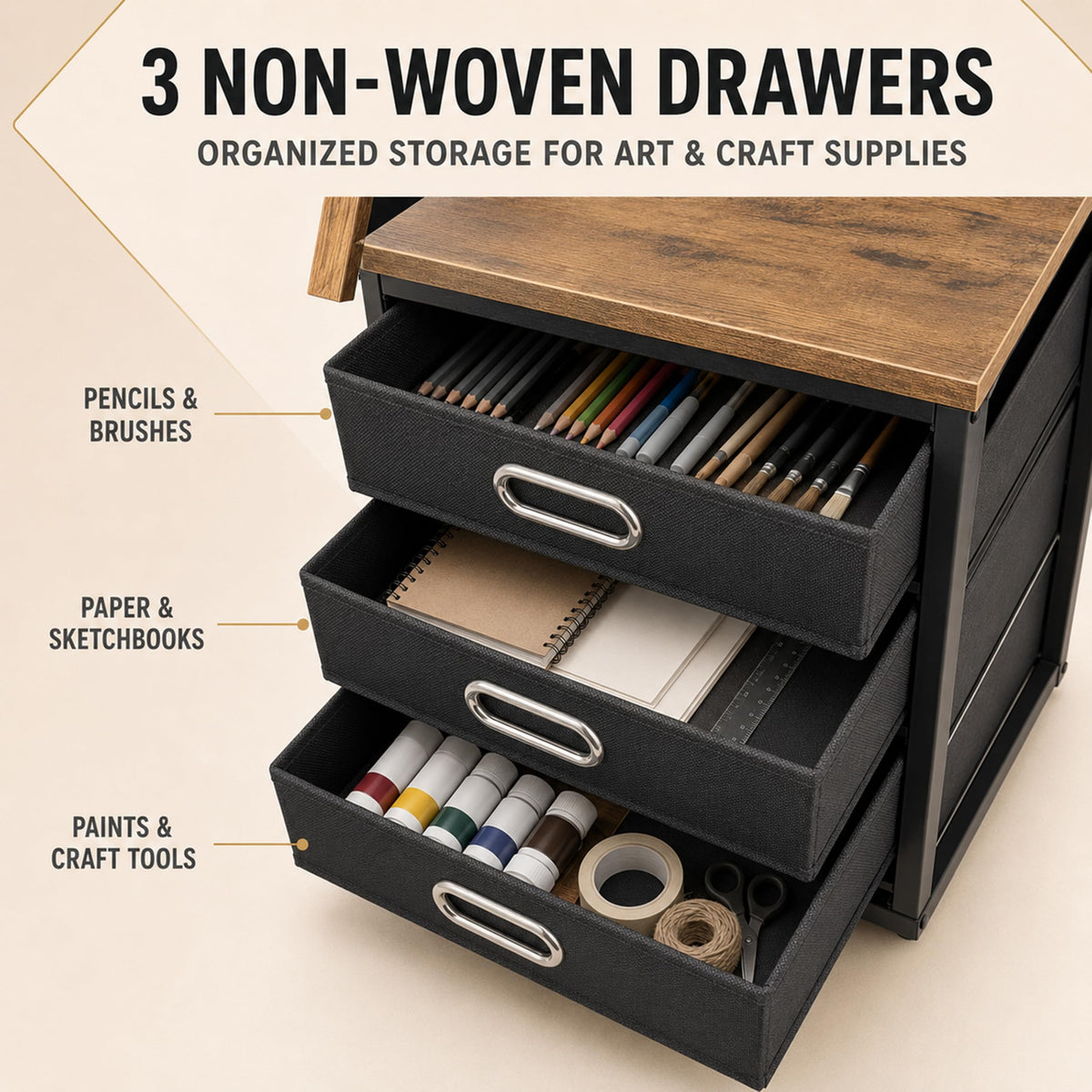 Artist Desks, Drafting Table with Stool & 3 Storage Drawersï¼Black
