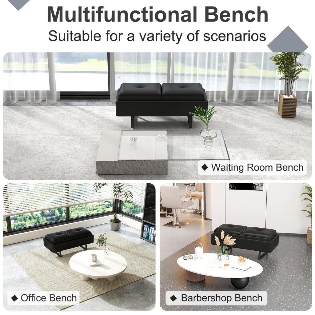 MOTION Leather Bench Waiting Room Chairs - 3 Seat Office Guest Reception Bench with Cushion, Waiting Room Bench Seating, Office Furniture Lobby Chairs for Salon, Shop, Set of 2, Orange