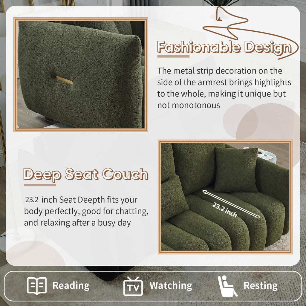 Antetek Teddy Fabric Sofa Set for Living Room, 2 Pieces Modern Deep Seat Oversized 3-Seater Cloud Boucle Couch for Bedroom, Office, Apartment, Furniture Set, 78-inch, Black (2 Pieces)