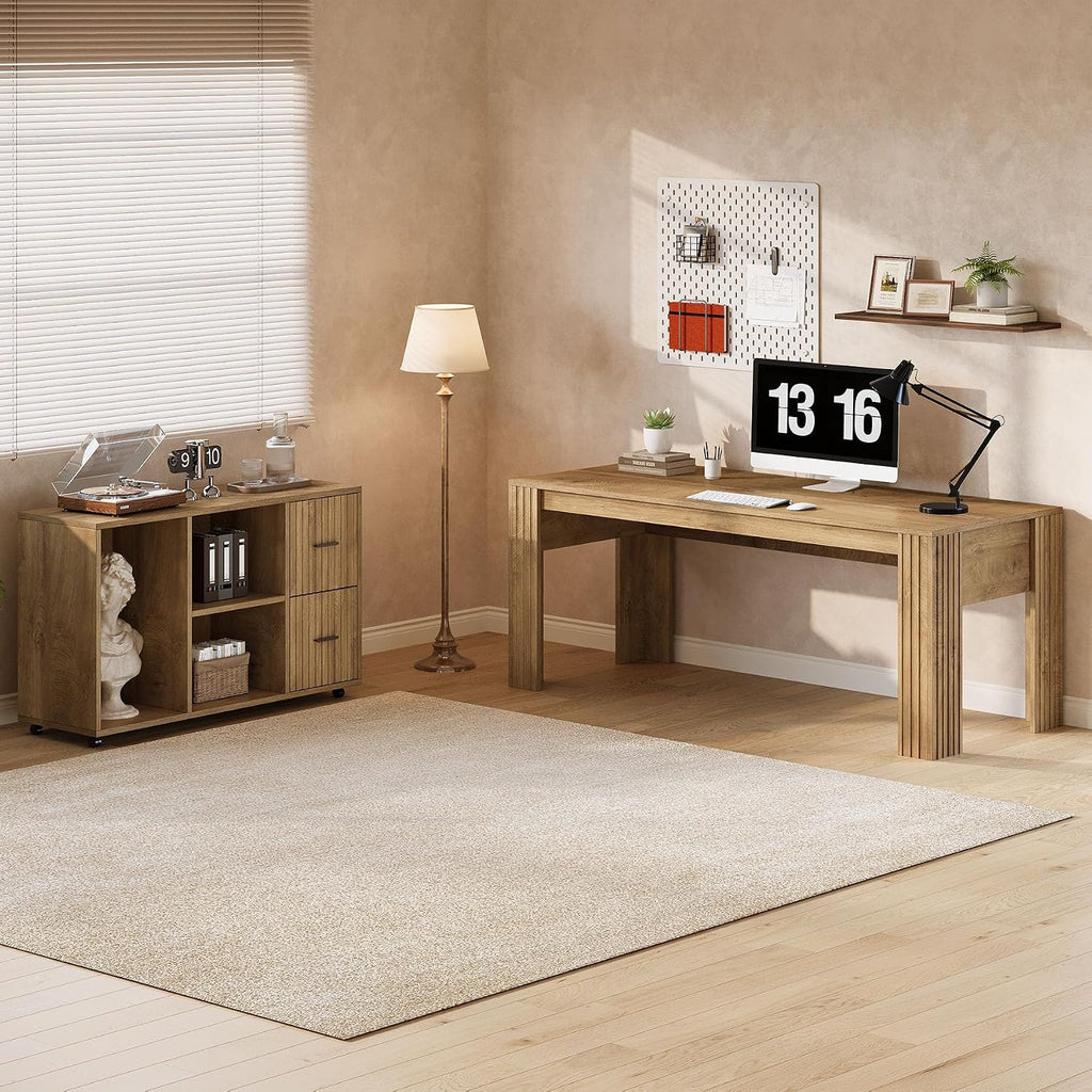 Tribesigns 63" L Shaped Executive Desk with Mobile File Cabinet, Brown