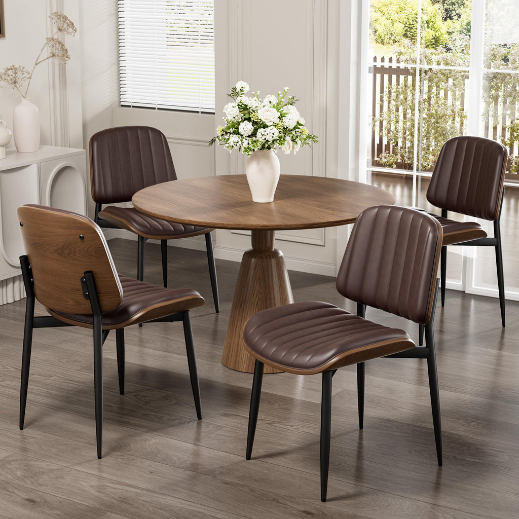 REONEY Dining Chairs Set of 4, Mid-Century Modern Kitchen Chairs, Black