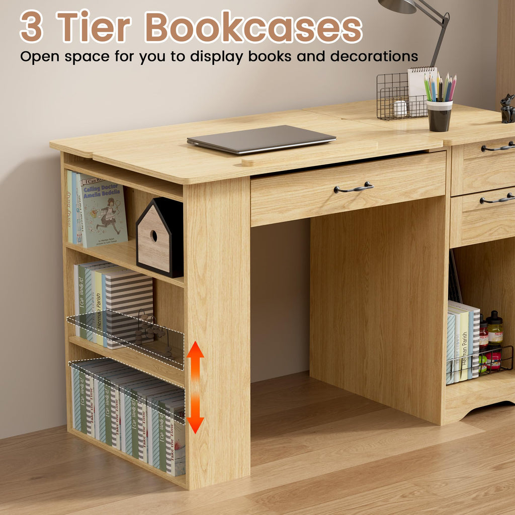 Drafting Table with Storage Cabinet & Drawers, Adjustable Drawing Table with Open Shelves, Craft Art Desk for Artists, Painters, Drawing, Crafting, Reading, Writing, Working