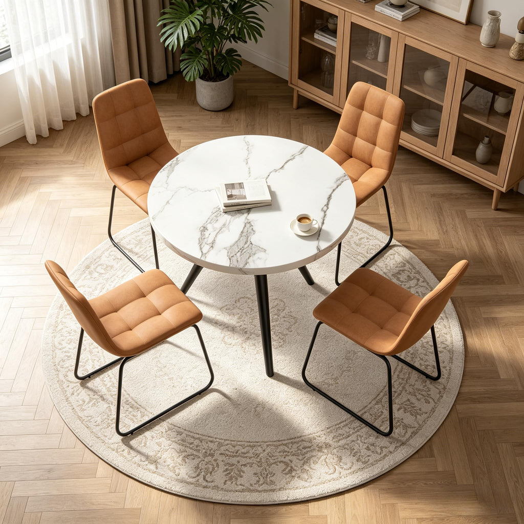 34.6" Round Dining Table Set for 4, Modern Kitchen Coffee Table Set, Walnut