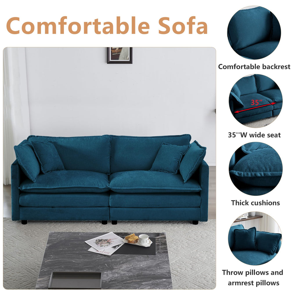 mikibama Luxury 2 Piece Loveseat Couch & Sofa Armchair Set, Modern Upholstered Chenille Cloud Couches Set Furniture with 5 Pillow for Living Room Bedroom Office Apartment, Evergreen