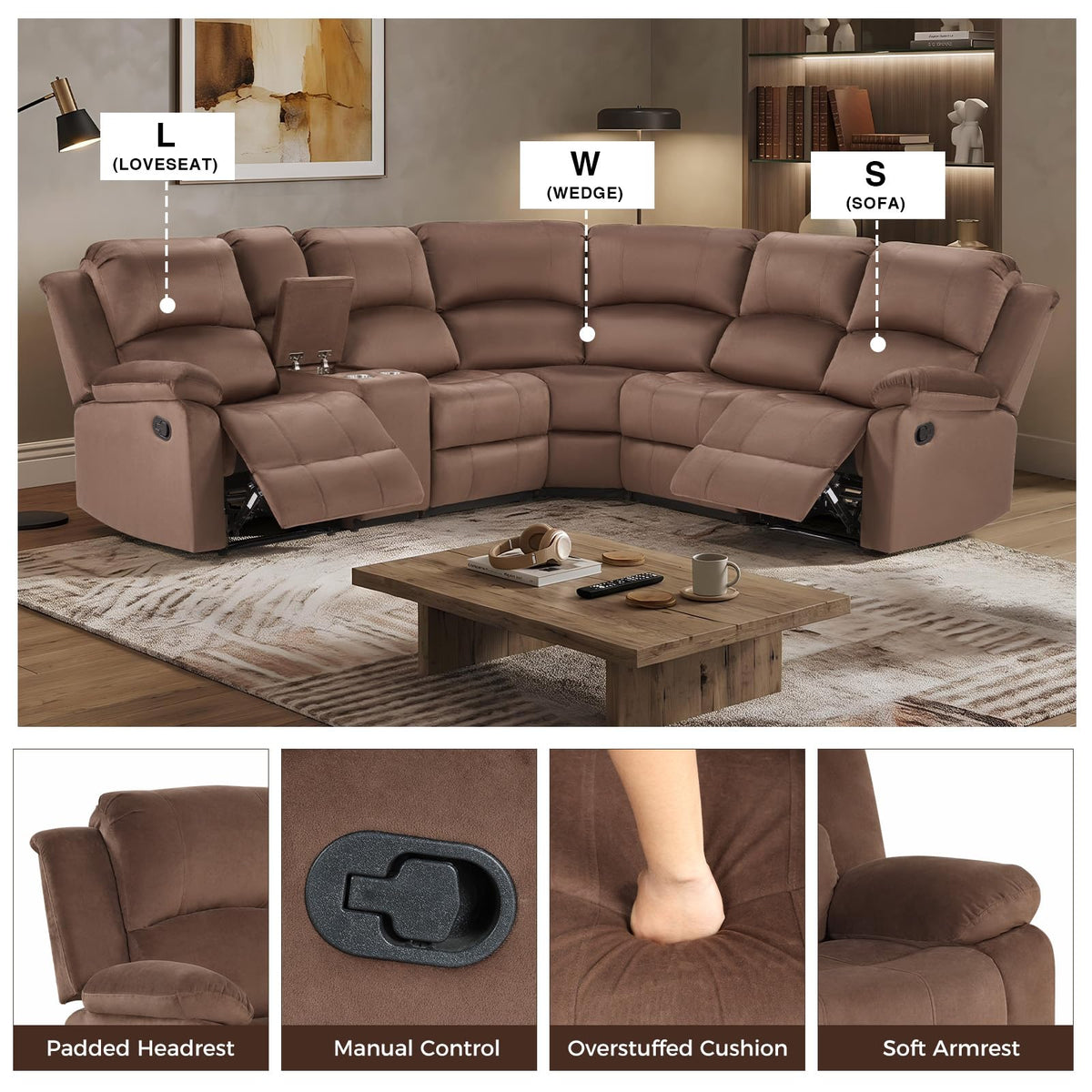 EBELLO Manual Faux Leather Reclining Couch Set for Living Room, Include 1 Recliner Chair, 1 Loveseat Sofa, Recliner Sofa Furniture Set for Home and Office, Black