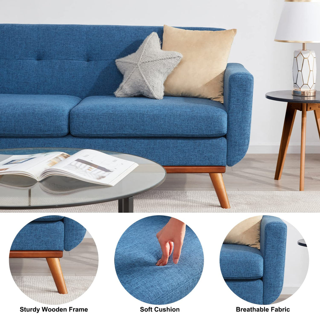 Kingfun 2 Piece Loveseat and Sofa Sets, Mid Century Modern Love Seat Couches for Living Room, Button Tufted Upholstered Furniture, Small Couch for Bedroom, Office, Beige