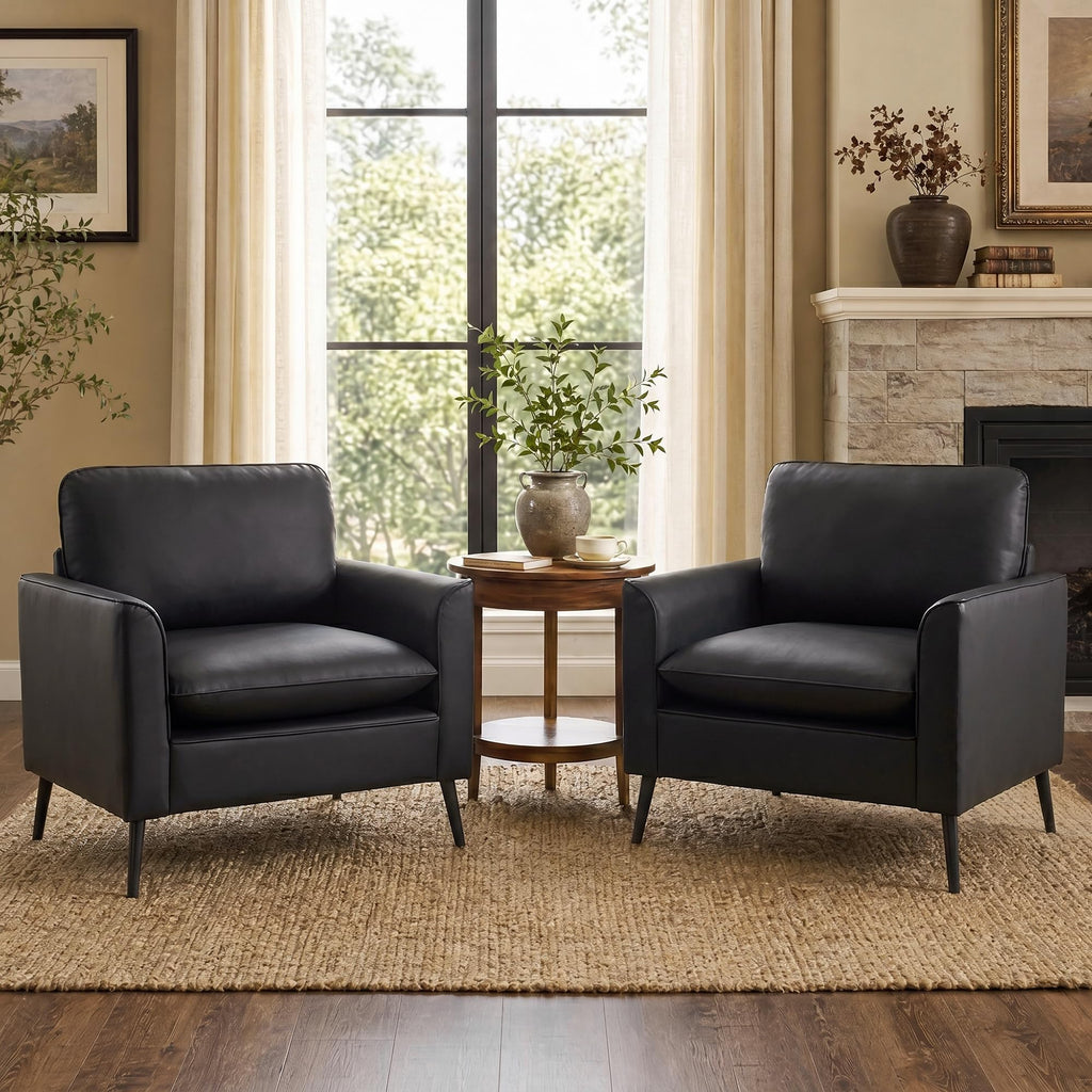 TYBOATLE Accent Chairs Set of 2, Faux Leather Arm Chairs (Grey, 2)