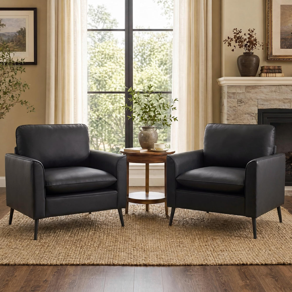 TYBOATLE Accent Chairs Set of 2, Faux Leather Arm Chairs (Grey, 2)