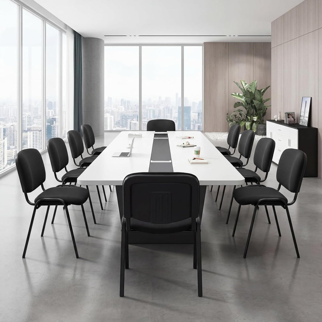 Stackable Office Guest Chairs, Reception Waiting Room Chairs with Padded Seat & Back, Armless No Wheels Conference Chairs for Training, Meeting, Lobby, Set of 5, Black Mesh Fabric