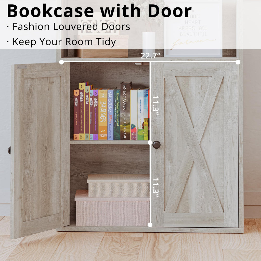 IRONCK Industrial Bookshelves and Bookcases with Doors Floor Standing 6 Shelf Display Storage Shelves 70 in Tall Bookcase for Home Office, Living Room