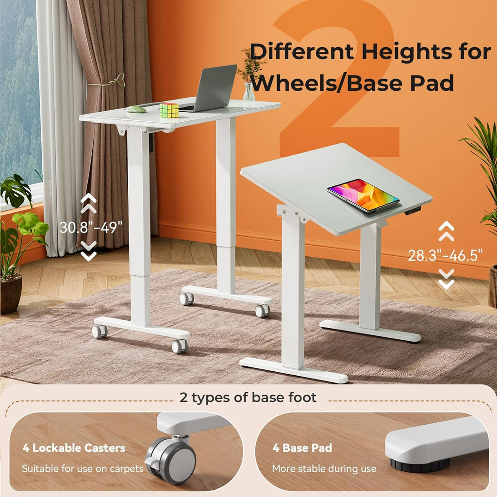35" Glass Standing Desk, 90Â° Tilt Height Adjustable Drafting Table