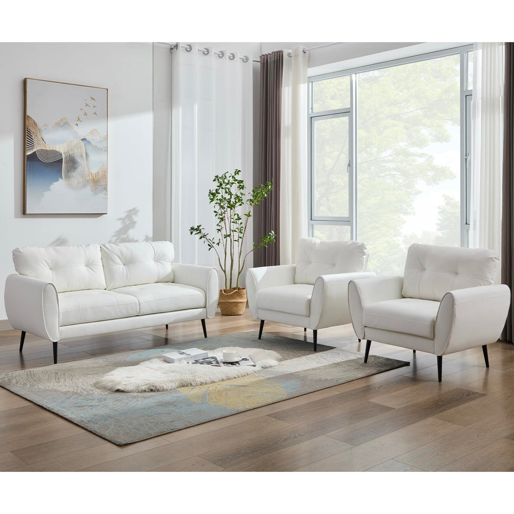 61'' Small Leather Loveseat and Chair, 3 Piece Living Room Sets, Black