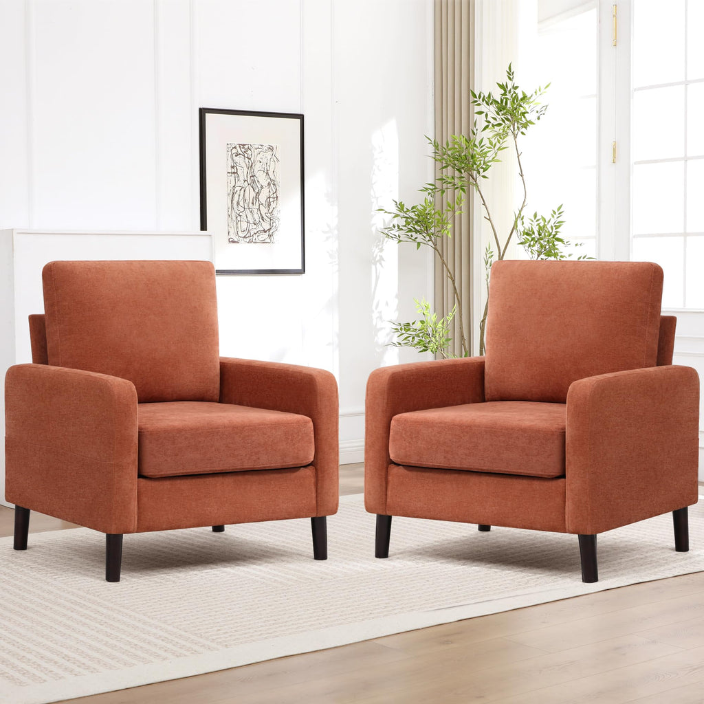 Accent Chair Set of 2, Upholstered Living Room Chairs with Wood Legs and Side Pockets, Modern Reading Chair for Bedroom, Armchair Single Sofa Side Chair for Office, Small Room, Dark Grey