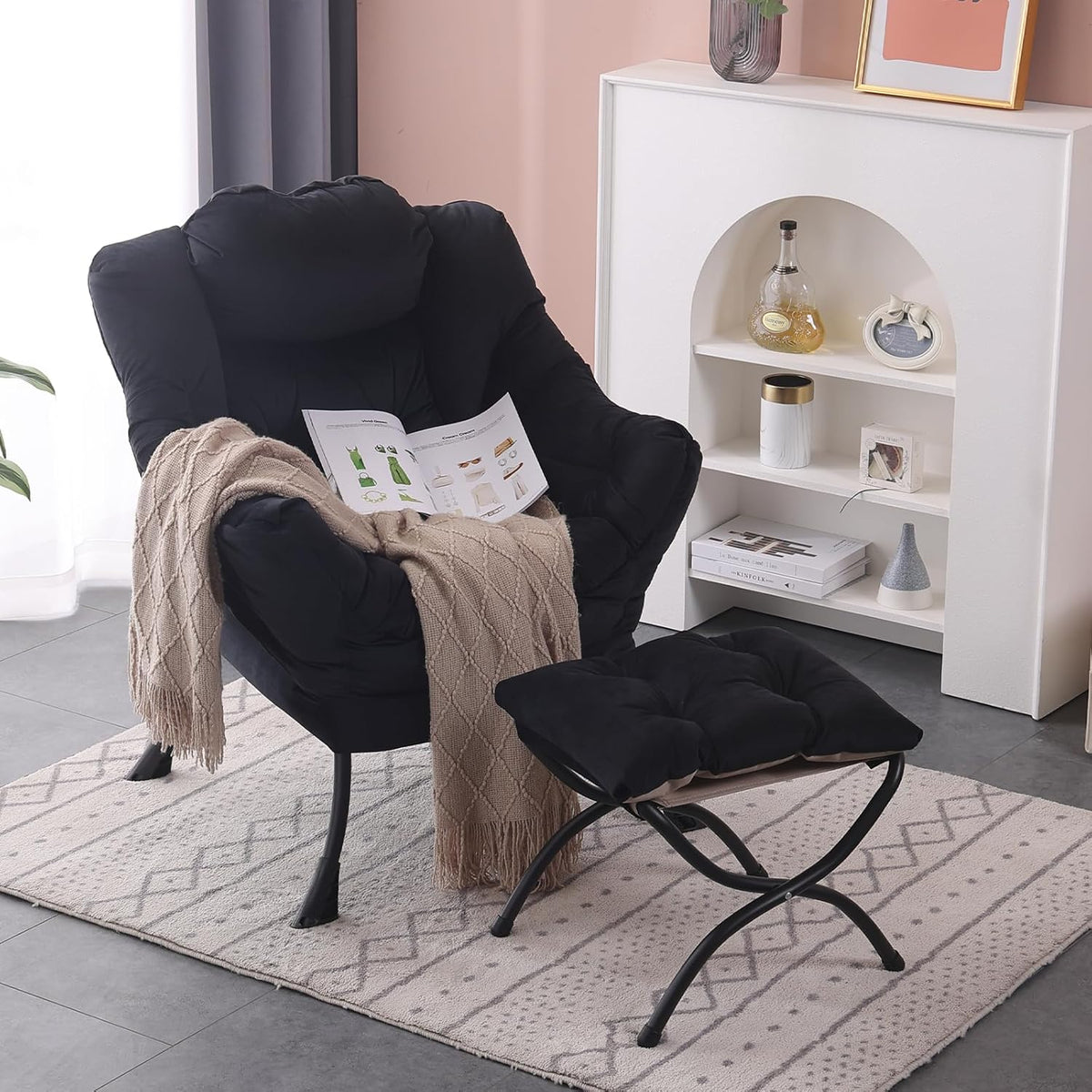 Modern Lazy Chair with Ottoman Lounge Accent Reading Chair for Living Room