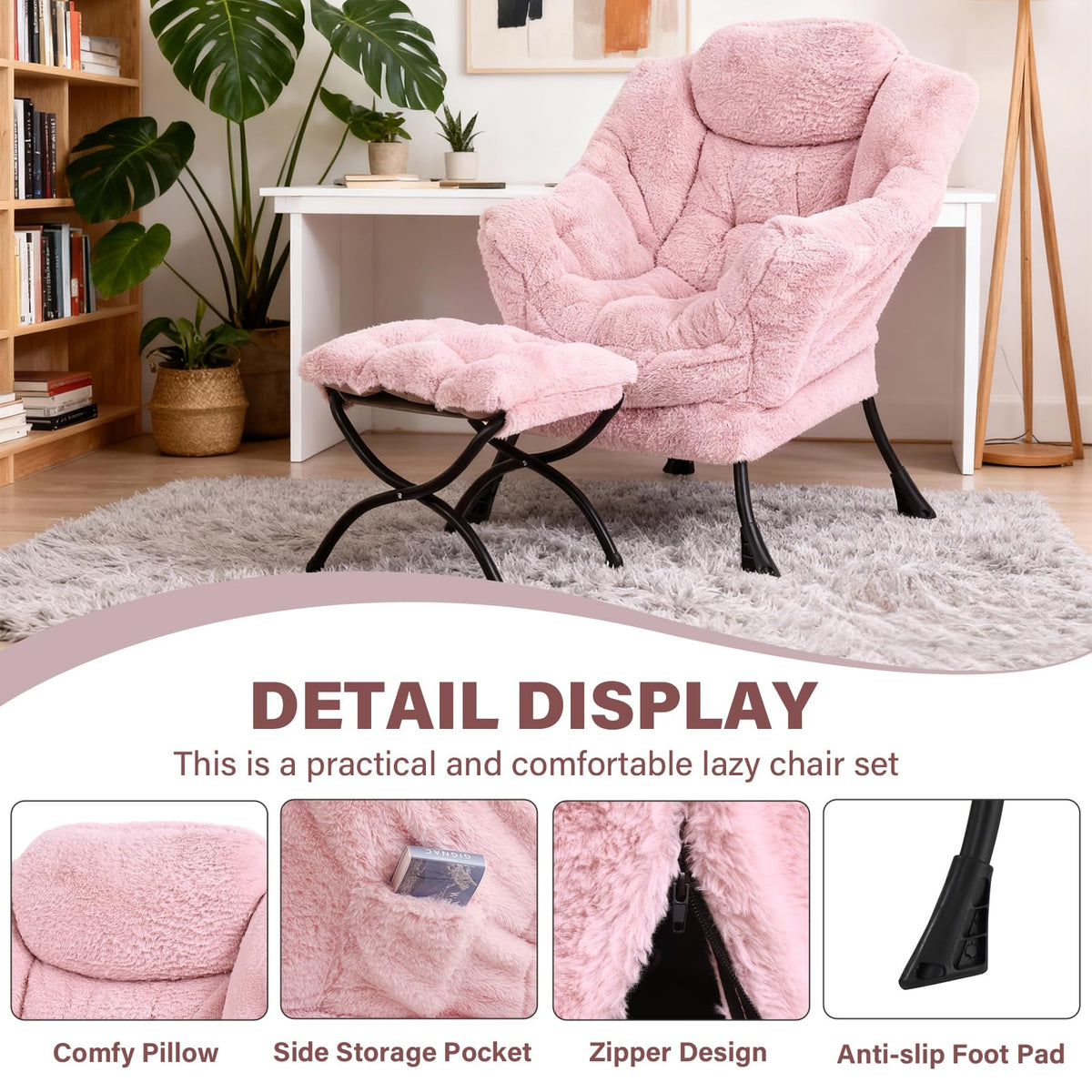 Modern Lazy Chair with Ottoman Lounge Accent Reading Chair for Living Room