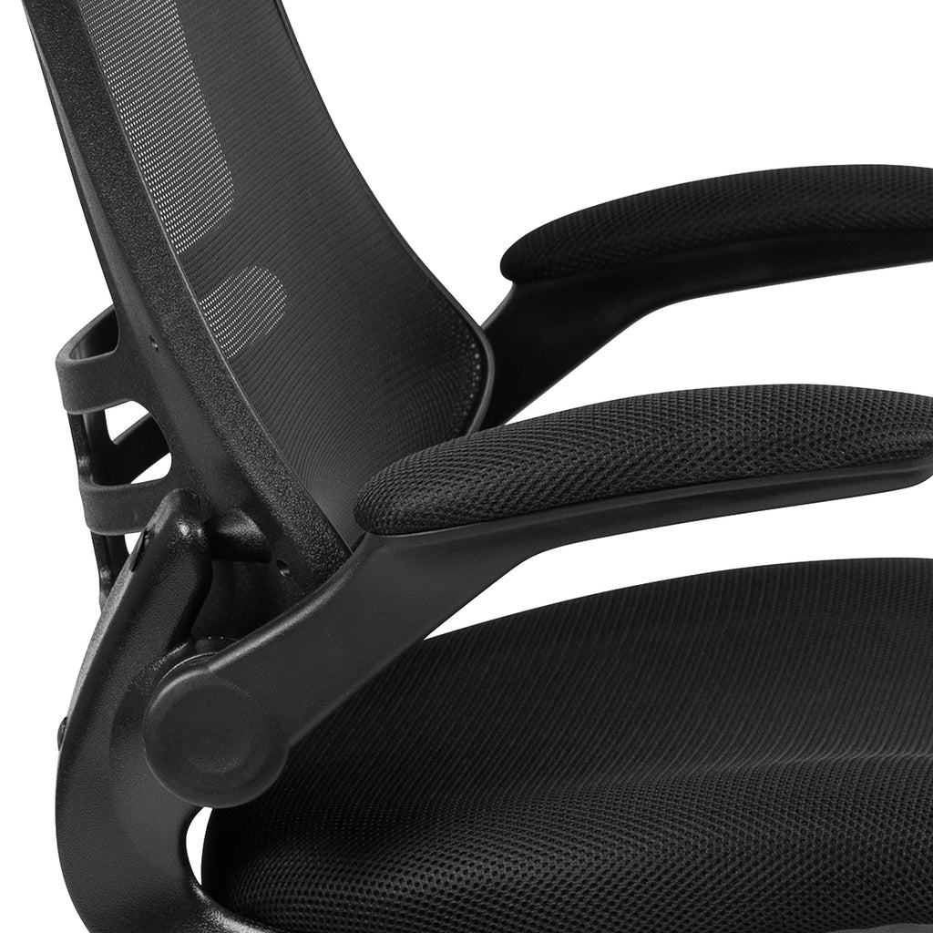 Flash Furniture Set of 4 Mid-Back Swivel Ergonomic Task Office Chairs with Flip-Up Arms, Black Mesh