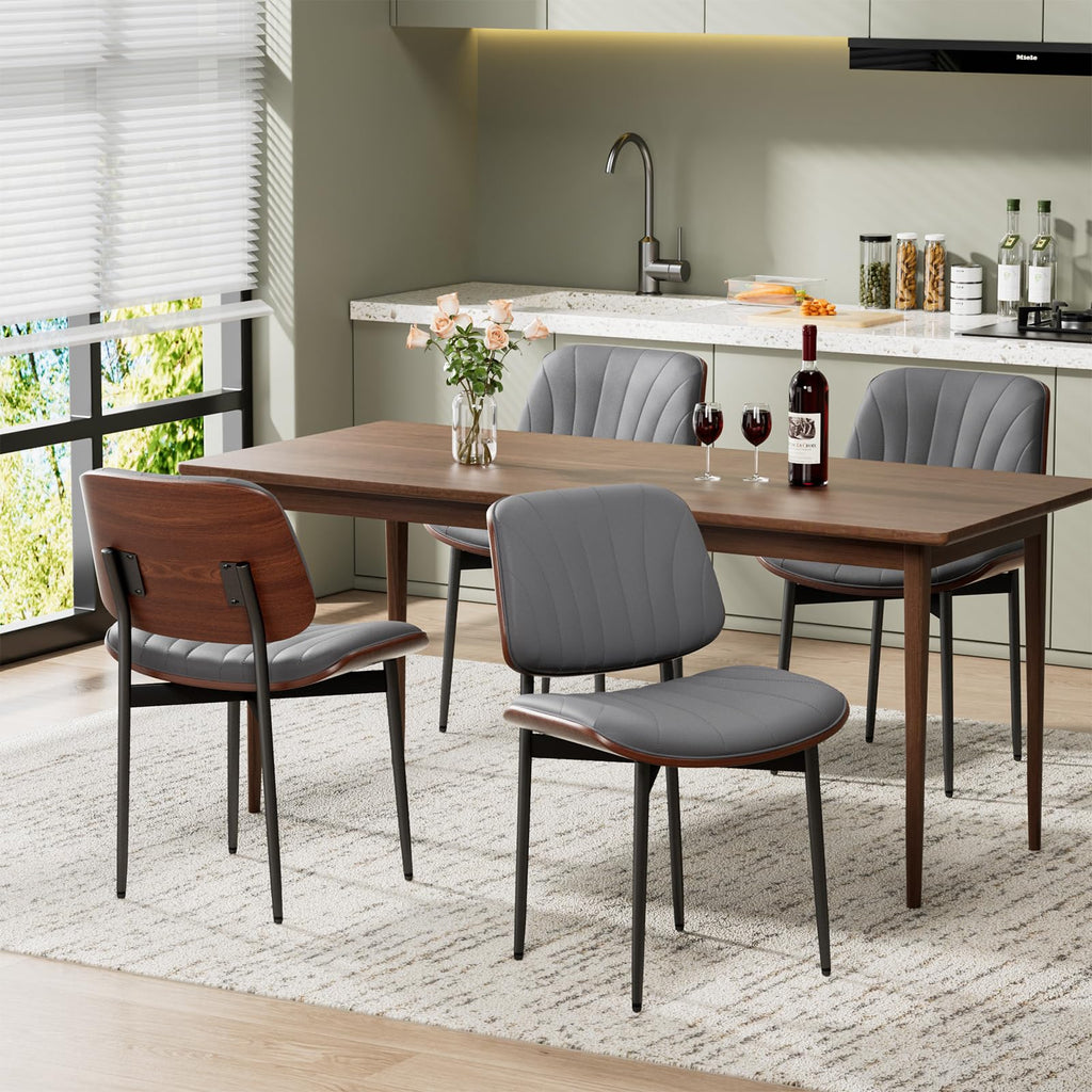 REONEY Dining Chairs Set of 4, Mid-Century Modern Kitchen Chairs, Black