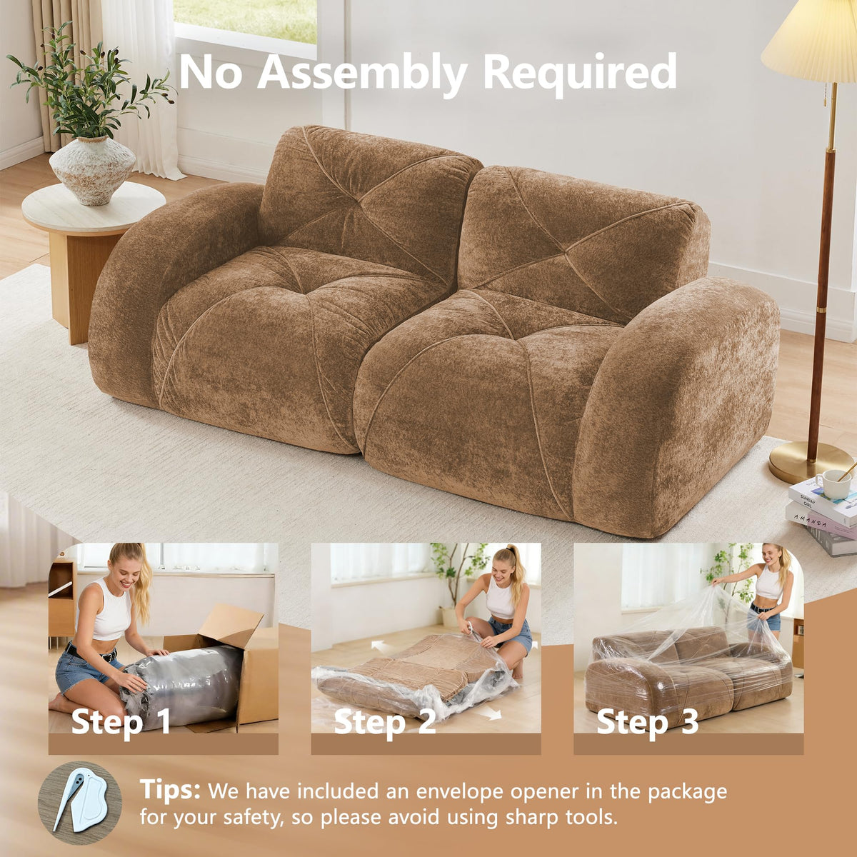 80" Sectional Modular Cloud Couch, Boneless Couch, Loveseat Red