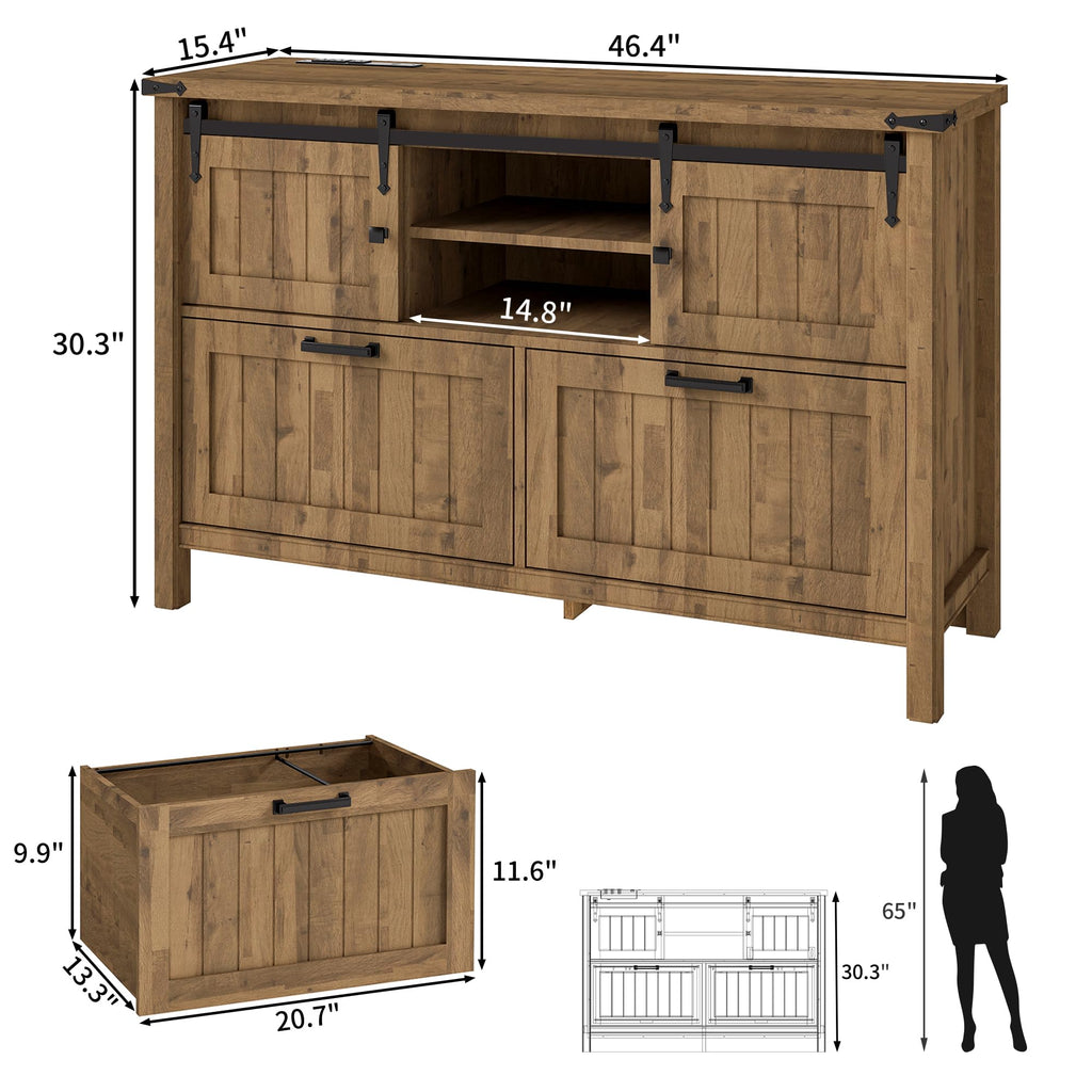 Farmhouse 3-Piece Home Office Set â 46" Wide 2-Drawer Lateral File Cabinet with Power Outlets & USB, Two 71" Tall 5-Tier Bookcases with Adjustable Shelves & Anti-Tip Kit, Black