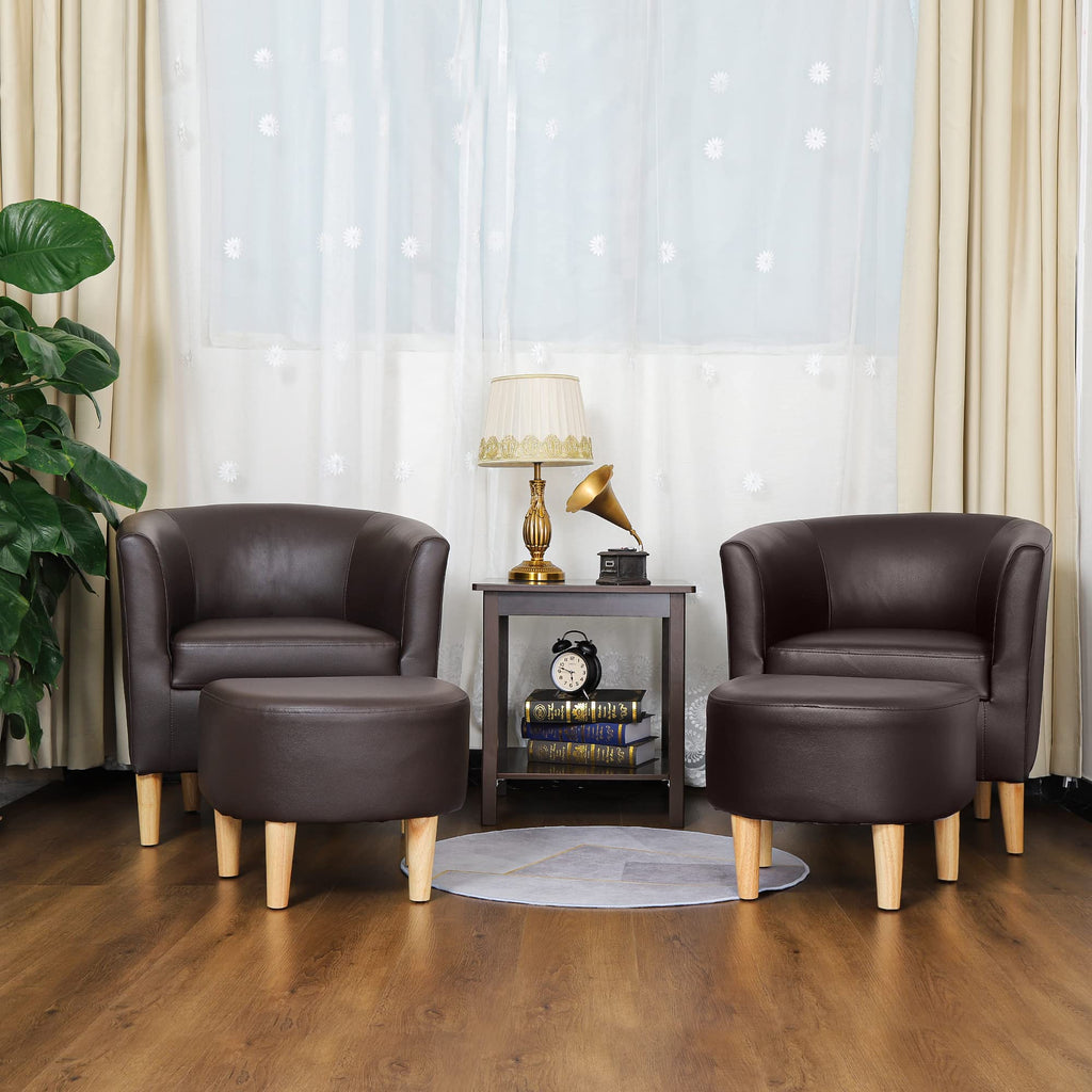 DAZONE Accent Chair with Ottoman, Modern Comfy Armchair Upholstered Barrel Club Chair and Footrest Set, Fabric Tub Arm Chairs for Living Room Bedroom Small Spaces Apartment Office, Set of 2, Gray