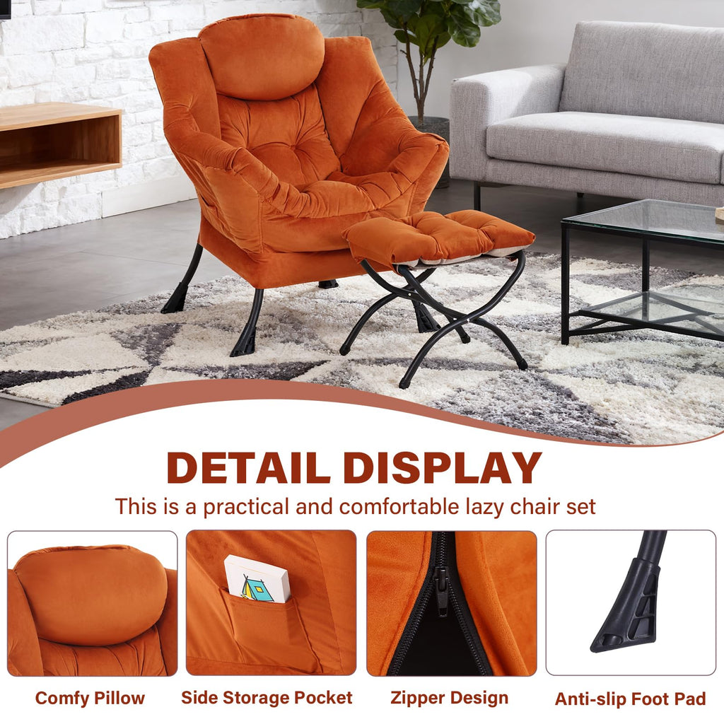 Modern Lazy Chair with Ottoman Lounge Accent Reading Chair for Living Room