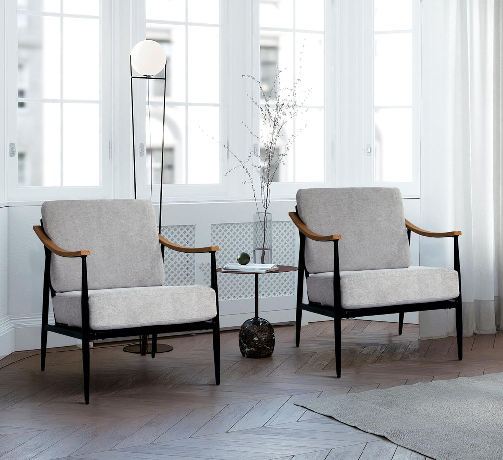RNKSFX Modern Accent Chairs Set of 2 for Living Room Bedroom Mid Century Arm Chairs Upholstered Office Accent Chairs Comfy Waiting Room Chairs with Metal Frame, Beige
